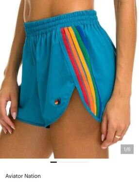 Aviator Nation 5 Stripe Rainbow Micro Shorts size S